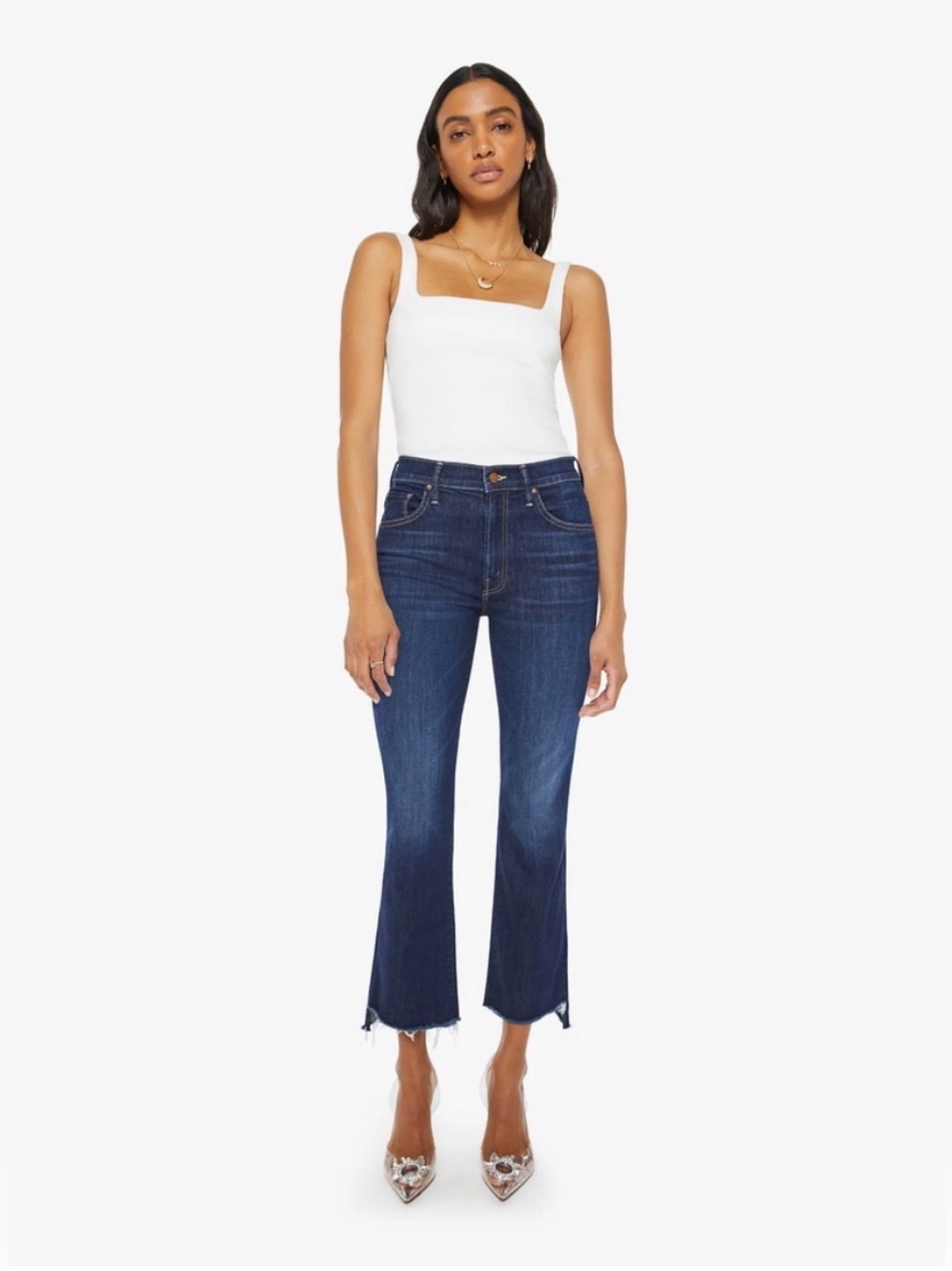 MOTHER Denim The Insider Crop Step Fray Hem Jeans In Off Limits, Size 29